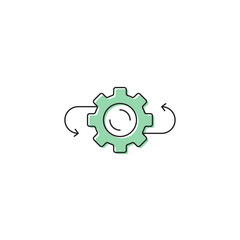 Arrows and gears vector icon symbol isolated on white background