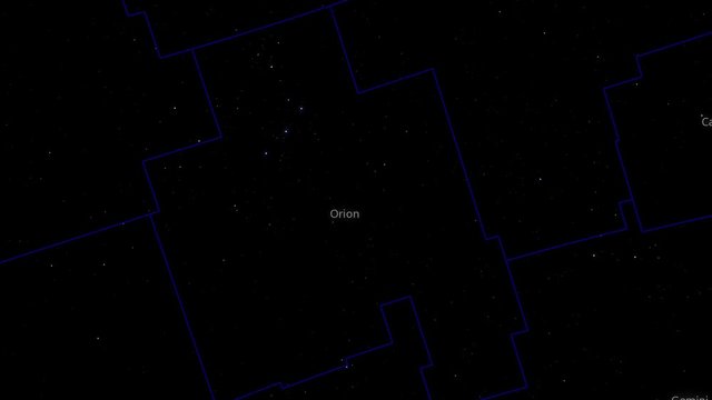 Orion constellation stars with borderline highlighting it, slowly rotating.
