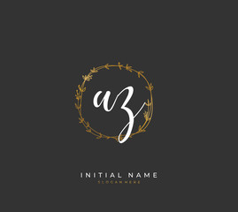 Handwritten letter A Z AZ for identity and logo. Vector logo template with handwriting and signature style.