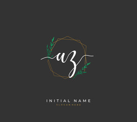 Handwritten letter A Z AZ for identity and logo. Vector logo template with handwriting and signature style.