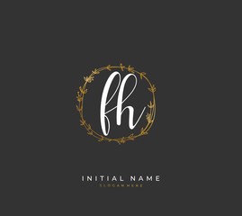 Handwritten letter F H FH for identity and logo. Vector logo template with handwriting and signature style.