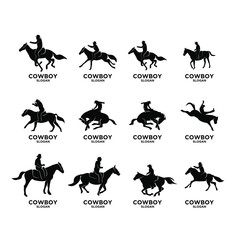 set of black Cowboy riding horse logo icon design vector
