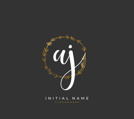 Handwritten letter A J AJ for identity and logo. Vector logo template with handwriting and signature style.