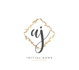 Handwritten letter A J AJ for identity and logo. Vector logo template with handwriting and signature style.