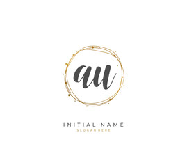 Handwritten letter A U AU for identity and logo. Vector logo template with handwriting and signature style.