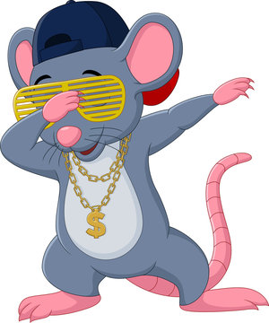 Cartoon mouse dabbing dancing wears sunglasses, hat, and gold necklace