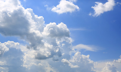 Blue sky and fluffy clouds background.