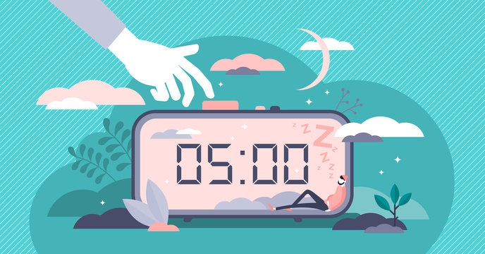 Snooze vector illustration. Work or sleep postpone in tiny persons concept.
