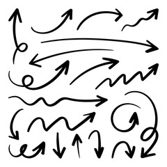 Arrows vector set.  Hand draw arrow design for business plan and education. Sketch idea design template.