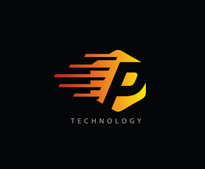 Fast Techno P Letter Logo Icon , Hexagon P Symbol.
