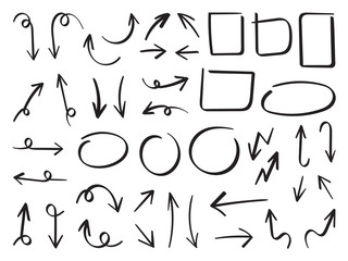 Arrows vector set.  Hand draw arrow design for business plan and education. Sketch idea design template.