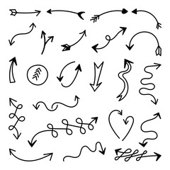 Arrows vector set.  Hand draw arrow design for business plan and education. Sketch idea design template.