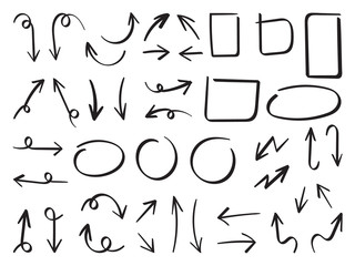 Arrows vector set.  Hand draw arrow design for business plan and education. Sketch idea design template.