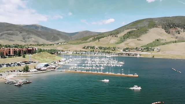 Aerial view of the marina at Dillion Reservoir in Silverthorne Colorado