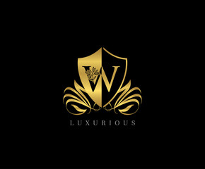 Obraz premium Golden W Letter Luxury Shield Logo Icon 