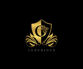 Golden O Letter Luxury Shield Logo Icon 