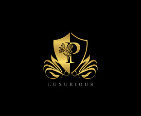 Golden P Letter Luxury Shield Logo Icon 