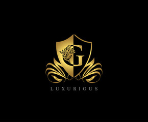 Golden G Letter Luxury Shield Logo Icon 