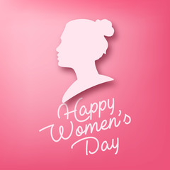 Happy Women's Day Celebrate Paper Cut Style Design Isolated In Pink Background Vector Illustration