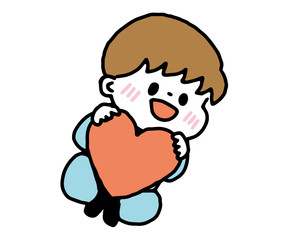 男の子　ハートに乗る