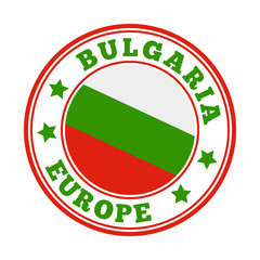 Bulgaria sign. Round country logo with flag of Bulgaria. Vector illustration.