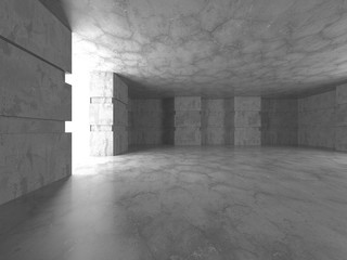 Dark concrete empty room. Modern architecture design