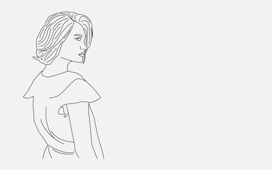 Blank illustration line art girl background for quote or poetry vector eps 10