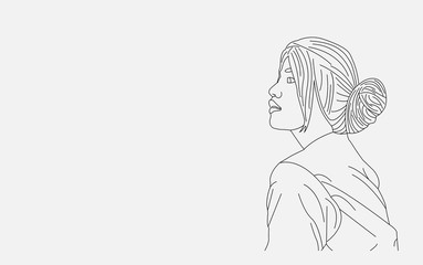 Blank illustration line art girl background for quote or poetry vector eps 10
