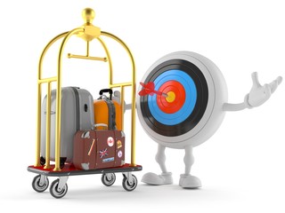Bull's eye character with hotel luggage cart