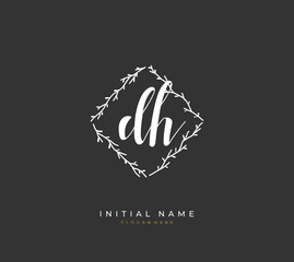Handwritten letter D H DH for identity and logo. Vector logo template with handwriting and signature style.