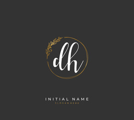 Handwritten letter D H DH for identity and logo. Vector logo template with handwriting and signature style.