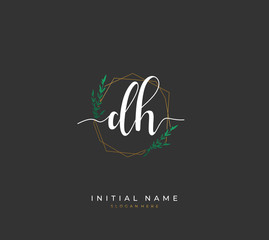 Handwritten letter D H DH for identity and logo. Vector logo template with handwriting and signature style.