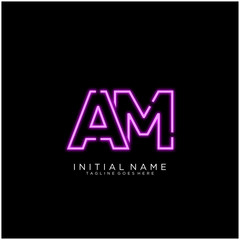 Letter AM logo icon design with Bright Neon , Symbols Sign in Vector. Night Show. Night Club.
