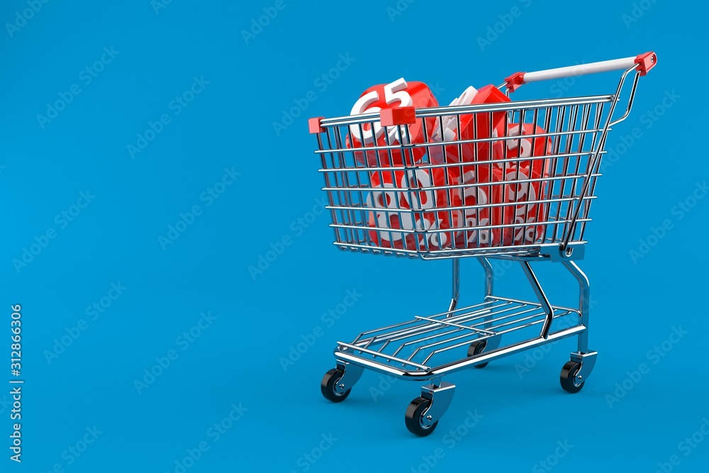 Wall mural Shopping cart with percent symbol