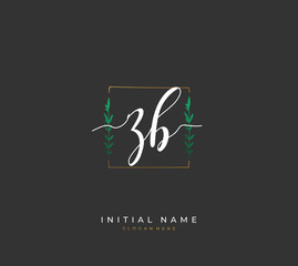  Handwritten letter Z B ZB for identity and logo. Vector logo template with handwriting and signature style.