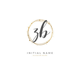  Handwritten letter Z B ZB for identity and logo. Vector logo template with handwriting and signature style.