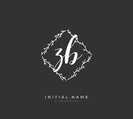  Handwritten letter Z B ZB for identity and logo. Vector logo template with handwriting and signature style.