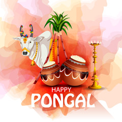easy to edit vector illustration of Happy Pongal festival of Tamil Nadu India background - 312867572