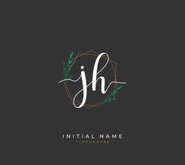  Handwritten letter J H JH for identity and logo. Vector logo template with handwriting and signature style.