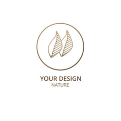 Tropical plant logo template. Abstract Round emblem flower in linear style. Ecology concept. Flat vector badge illustration for design of flower shop, spa, cosmetics, health, natural products, yoga.