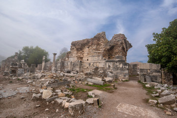 Fototapeta na wymiar Ephesus, Selcuk Izmir, Turkey - The ancient city of Efes. The UNESCO World Heritage site with an ancient Roman buildings on the coast of Ionia. Most visited ancient city in Turkey