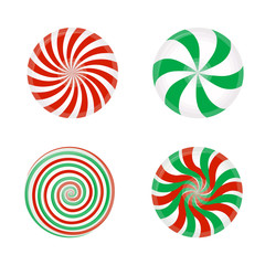 Set of striped candy without wrapper. Caramel, vector illustration isolated on white background.