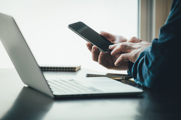 contact marketing businessman professional people thinking while working writing information documents in home offices at desk with computer,laptop,cell phone,business report chart