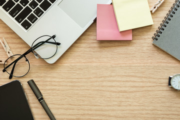 mockup image.office equipment on desk table wooden.blank background empty copy space for text design studio creativity ideas for study,education,business modern accessories at workplace.blogging,blog 