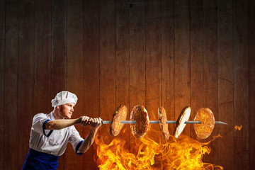 He is crazy about cooking. Mixed media