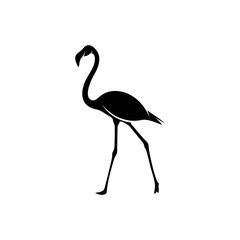 Obraz premium Flamingo design vector, Black silhouette of a flamingo bird, standing on one leg, isolated.