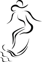 silhouette of a woman , surfer on the surf boat and waves 