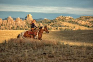 Cowgirl on Paint Horse