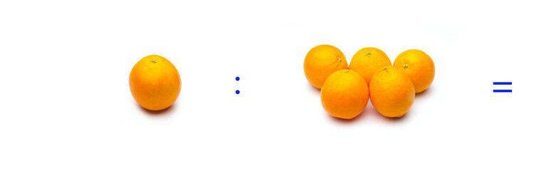 División sencilla entre naranjas, cálculo matemático de división.