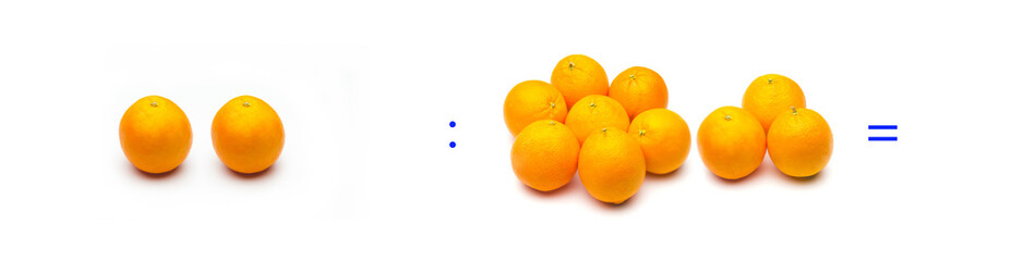 División sencilla entre naranjas, cálculo matemático de división.